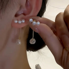 14K Gold-Plated Elegant Pearl Zircon Ball Tassel Earrings - elegant Pearl Zircon Tassel Earrings