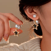 14K Gold-Plated Elegant Pig Nose Star Pearl Earrings - elegant Star Pearl Earrings