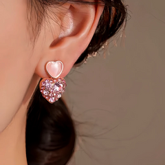 Close-up detail of the sparkling zircons and plating on the Pink Diamond Heart Earrings