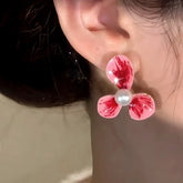 14K Gold-Plated Elegant Pink Flower Pearl Stud Earrings - elegant Pink Flower Pearl Earrings