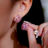 14K Gold-Plated Elegant Pink Zircon Celebrity Style Studs - elegant Pink Zircon Studs