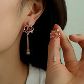 14K Gold-Plated Elegant Pink Zircon Diamond Heart Tassel Earrings - elegant Pink Heart Tassel Earrings