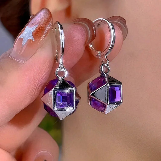 14K Gold-Plated Elegant Purple Cube Earrings - elegant Purple Cube Earrings