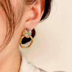 14K Gold-Plated Elegant Purple Diamond Flower Pearl Hoop Earrings - elegant Flower Pearl Hoop Earrings