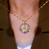 14K Gold-Plated Elegant Purple Diamond Mesh Hoop Pendant Necklace - beautiful Mesh Hoop Pendant Necklace