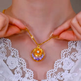 14K Gold-Plated Elegant Purple Diamond Rose Necklace - beautiful Purple Rose Necklace