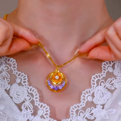 14K Gold-Plated Elegant Purple Diamond Rose Necklace - beautiful Purple Rose Necklace