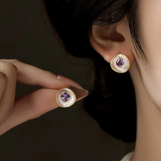 14K Gold-Plated Elegant Purple Diamond Stud Earrings - elegant Purple Diamond Studs