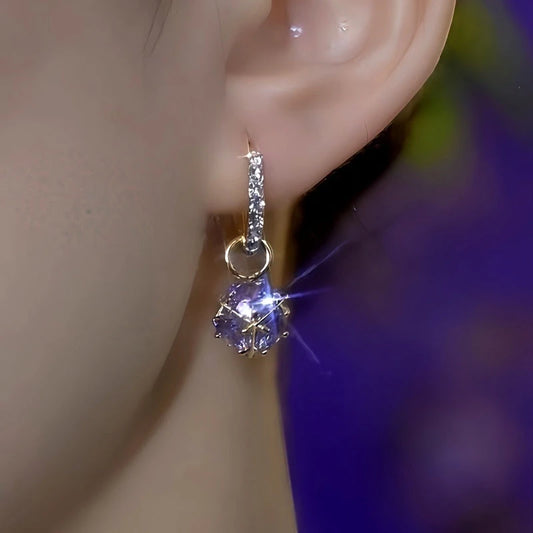 14K Gold-Plated Elegant Purple Diamond Water Drop Earrings - elegant Purple Water Drop Earrings