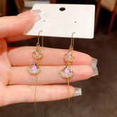 14K Gold-Plated Elegant Purple Ginkgo Leaf Tassel Threader Earrings - elegant Ginkgo Leaf Threader Earrings