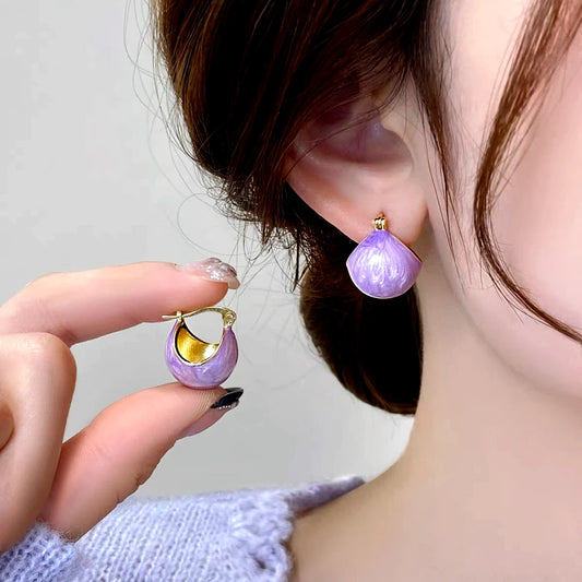 14K Gold-Plated Elegant Purple Oil Drop Basket Earrings - elegant Purple Basket Earrings