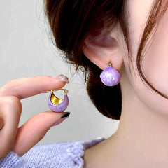 14K Gold-Plated Elegant Purple Oil Drop Basket Earrings - elegant Purple Basket Earrings