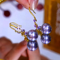 14K Gold-Plated Elegant Purple Pearl Zircon Ear Hook Earrings - elegant Pearl Ear Hook Earrings