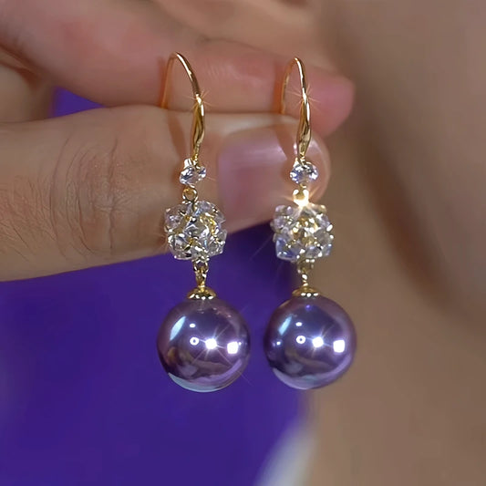 14K Gold-Plated Elegant Purple Pearl Zircon Earrings - elegant Purple Pearl Zircon Earrings