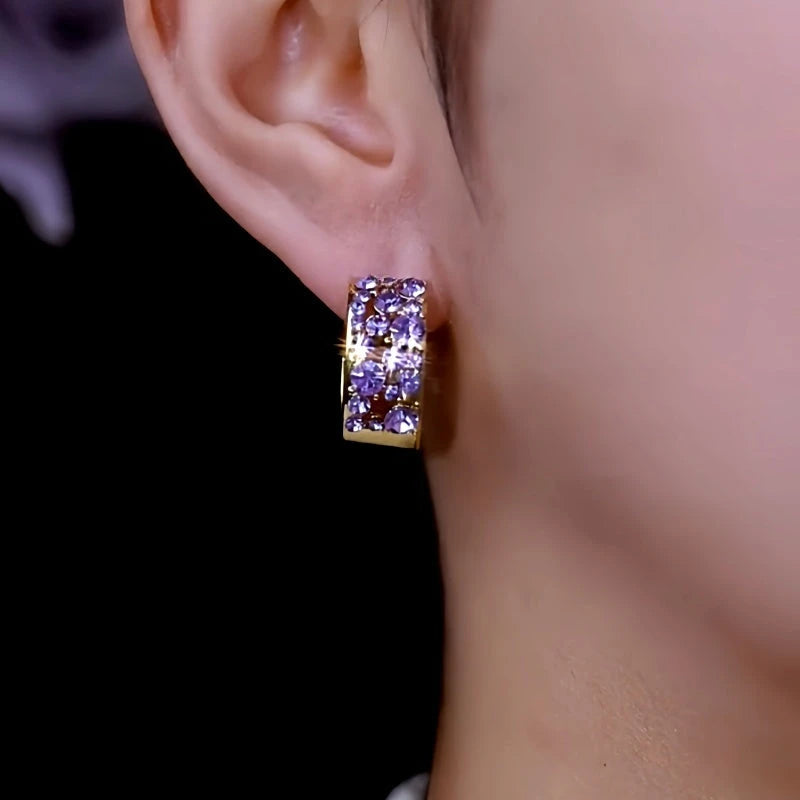 14K Gold-Plated Elegant Purple Zircon DIamond Hoop Earrings - elegant Purple Zircon Hoop Earrings