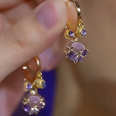 14K Gold-Plated Elegant Purple Zircon Diamond Cat's Eye Stone Tassel Earrings - elegant Purple Tassel Earrings