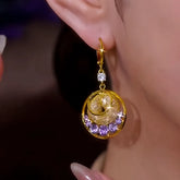 14K Gold-Plated Elegant Purple Zircon Diamond Mesh Hoop Earrings - elegant Purple Zircon Mesh Hoops