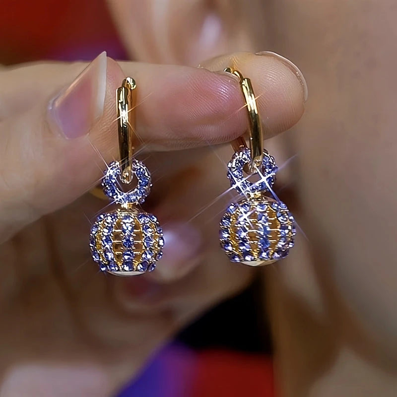 14K Gold-Plated Elegant Purple Zircon Diamoond Earrings - elegant Purple Zircon Earrings