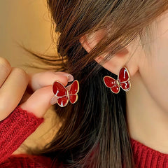 14K Gold-Plated Elegant Red Butterfly Earrings - elegant Red Butterfly Earrings