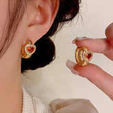 14K Gold-Plated Elegant Red Heart Hoop Earrings - elegant Red Heart Hoop Earrings