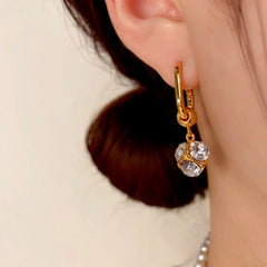 14K Gold-Plated Elegant Rhinestone Ball Earrings - elegant Rhinestone Ball Earrings