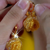 14K Gold-Plated Elegant Rose Flower Tassel Earrings - elegant Rose Tassel Earrings