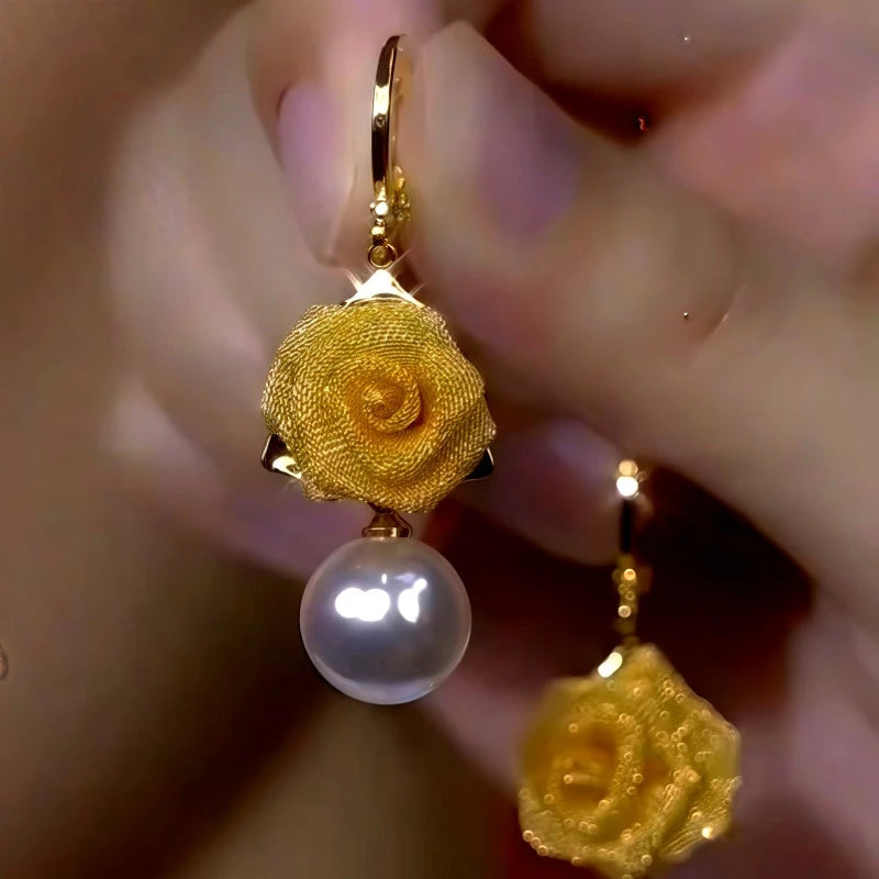 14K Gold-Plated Elegant Rose Pearl Tassel Earrings - elegant Rose Pearl Earrings