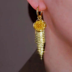 14K Gold-Plated Elegant Rose Tassel Earrings - elegant Rose Tassel Earrings