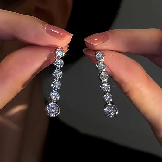 14K Gold-Plated Elegant Round Zircon Tassel Earrings - elegant Zircon Tassel Earrings