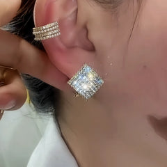 Close-up detail of the sparkling zircons and plating on the Zircon Diamond Studs