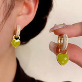 14K Gold-Plated Elegant Simple And Gentle Drip Glaze Heart Earrings - elegant Green Heart Earrings