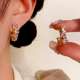 14K Gold-Plated Elegant Simple Cold Style Zircon Heart Earrings - elegant Zircon Heart Hoops