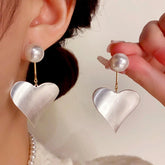 14K Gold-Plated Elegant Simple Exaggerated Metal Heart Pearl Earrings - elegant Heart Pearl Earrings