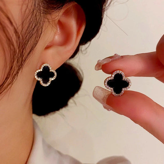 14K Gold-Plated Elegant Simple Flower Stud Earrings - elegant Black Flower Studs