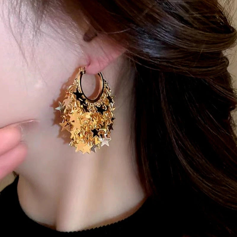 14K Gold-Plated Elegant Star Tassel Earrings - elegant Star Tassel Earrings