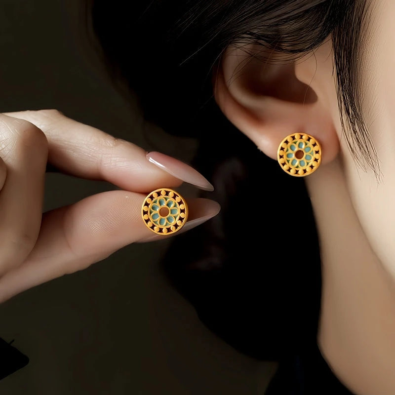 14K Gold-Plated Elegant Studs - elegant Blue Gold Studs