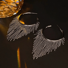 Close-up detail of the sparkling zircons and plating on the Silver Tassel Earrings