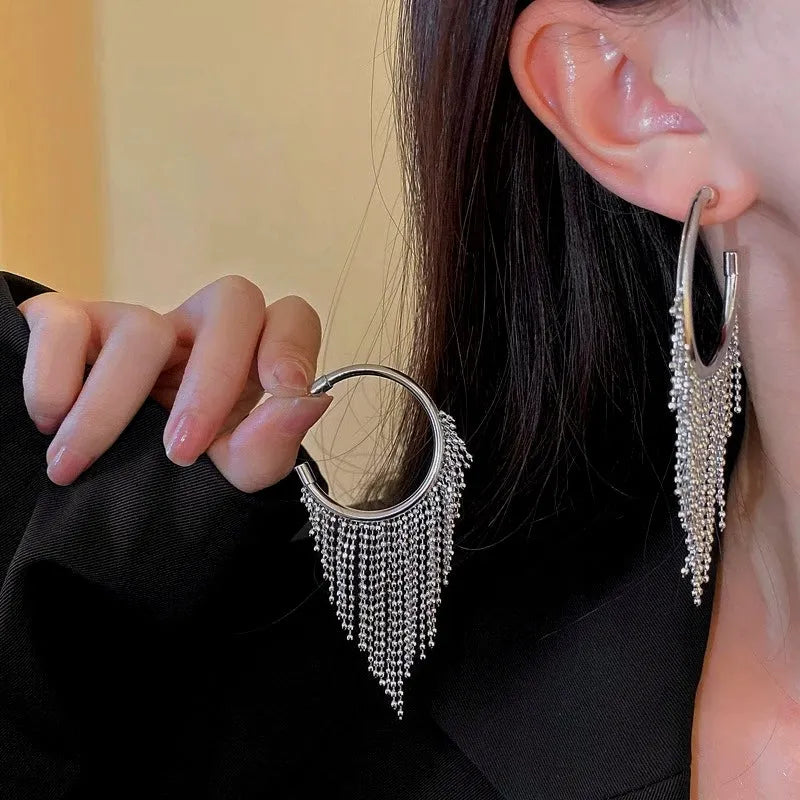 14K Gold-Plated Elegant Tassel Earrings - elegant Silver Tassel Earrings