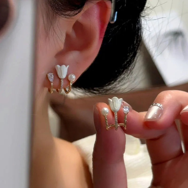 Angled view of the 14K Gold-Plated Elegant Tulip Studs