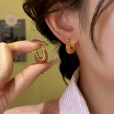 14K Gold-Plated Elegant U-Shaped Earrings - elegant Pink U-Shaped Earrings