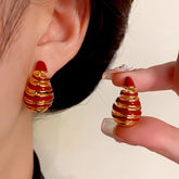 14K Gold-Plated Elegant Water Drop Oil Spiral Earrings - elegant Spiral Drop Earrings