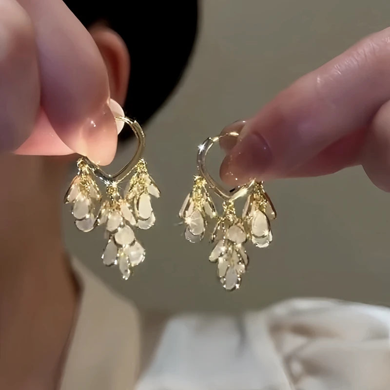 14K Gold-Plated Elegant Water Drop Tassel Earrings - elegant Pearl Tassel Earrings