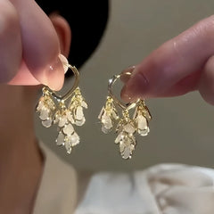 14K Gold-Plated Elegant Water Drop Tassel Earrings - elegant Pearl Tassel Earrings