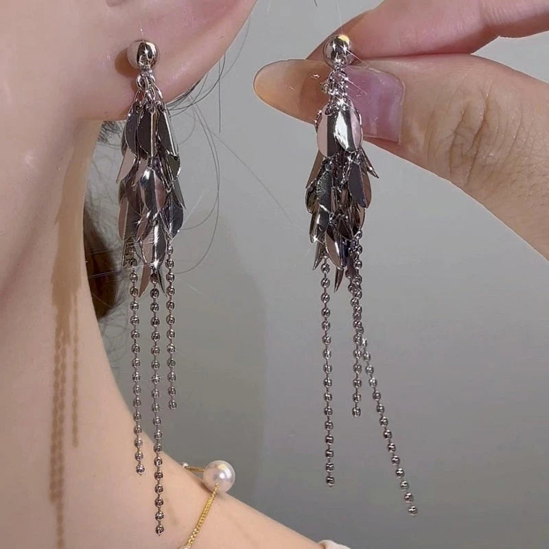 Close-up detail of the sparkling zircons and plating on the Wheat Tassel Earrings