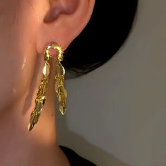Close-up detail of the sparkling zircons and plating on the Wheat Tassel Earrings