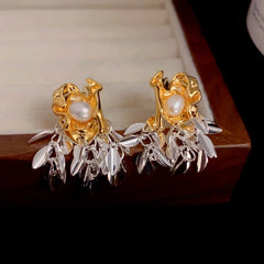 Close-up detail of the sparkling zircons and plating on the Wheat Tassel Earrings