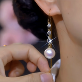 14K Gold-Plated Elegant White Pearl Zircon Tassel Threader Earrings - elegant Pearl Threader Earrings