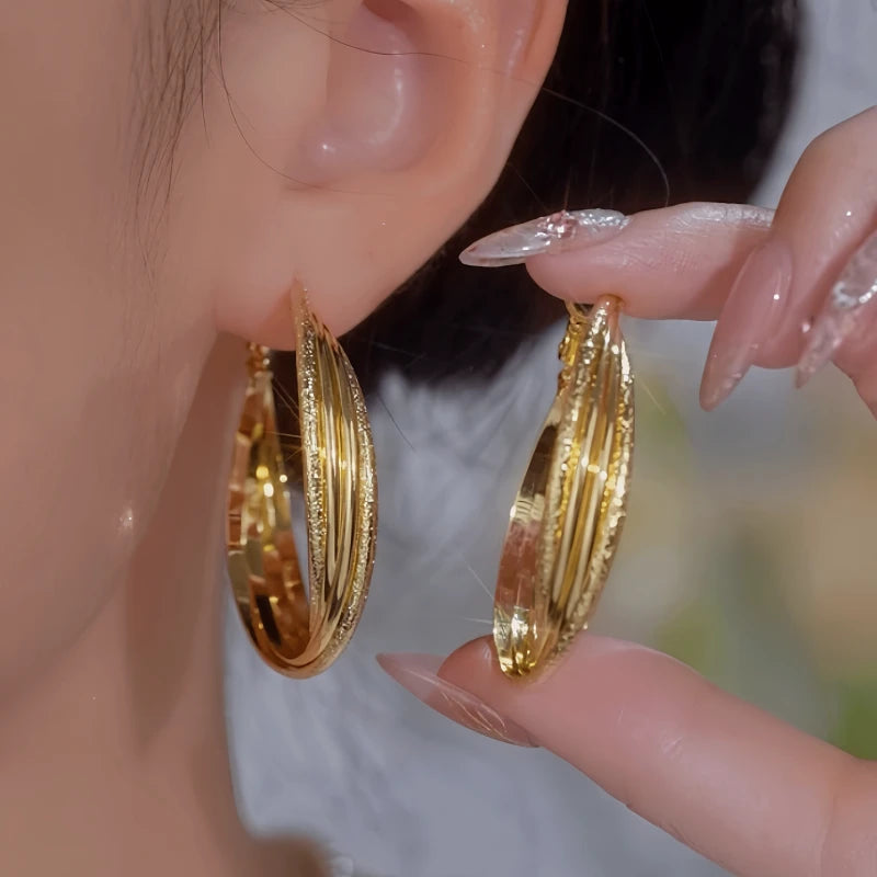 14K Gold-Plated Elegant Winding Hoop Earrings - elegant Winding Hoop Earrings