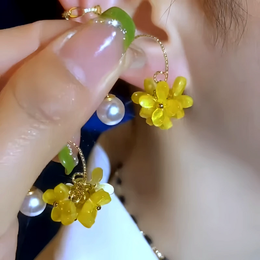 14K Gold-Plated Elegant Yellow Flower Pearl Earrings - elegant Yellow Flower Earrings