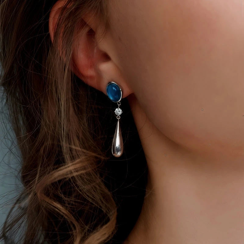 14K Gold-Plated Elegant Zircon Aquamarine Water Drop Earrings - elegant Aquamarine Drop Earrings